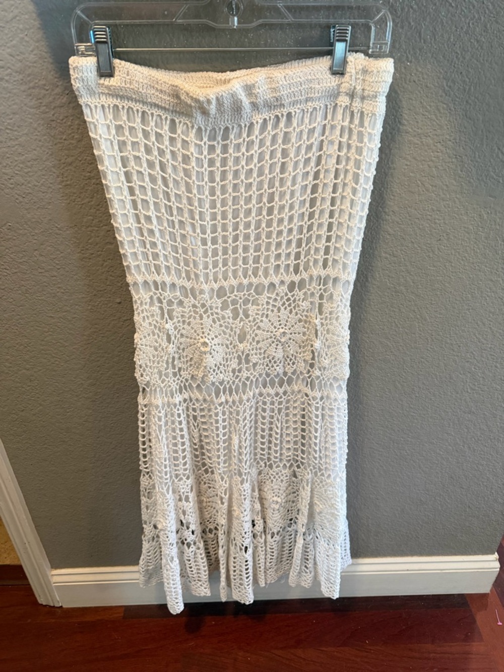Boston Proper Crochet Maxi Skirt White Boho Beach Cover Up Elastic Waist Size S